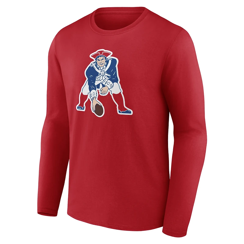 T-shirt à manches longues rouge authentique et classique pour homme des New England Patriots, personnalisé avec nom numéro.