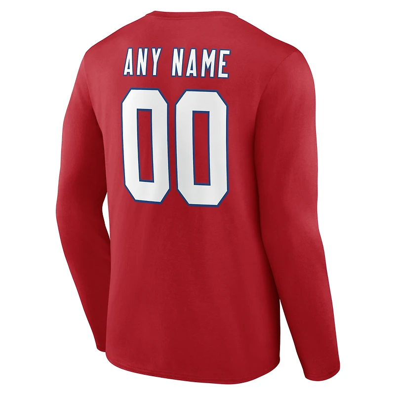 Men's Red New England Patriots  Team Authentic Classic Personalized Name & Number Long Sleeve T-Shirt