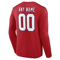 Men's Red New England Patriots  Team Authentic Classic Personalized Name & Number Long Sleeve T-Shirt