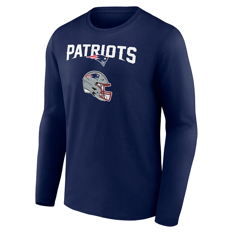 T-shirt à manches longues bleu marine Rhamondre Stevenson pour homme, avec nom et numéro de l'équipe des Patriots la Nouvelle-Angleterre