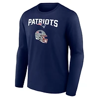T-shirt à manches longues bleu marine Rhamondre Stevenson pour homme, avec nom et numéro de l'équipe des Patriots la Nouvelle-Angleterre