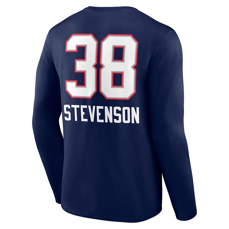 Men's Rhamondre Stevenson Navy New England Patriots Team Wordmark Name & Number Long Sleeve T-Shirt