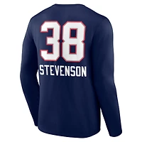 Men's Rhamondre Stevenson Navy New England Patriots Team Wordmark Name & Number Long Sleeve T-Shirt