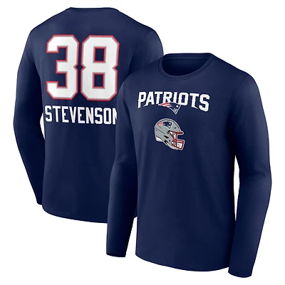 Men's Rhamondre Stevenson Navy New England Patriots Team Wordmark Name & Number Long Sleeve T-Shirt