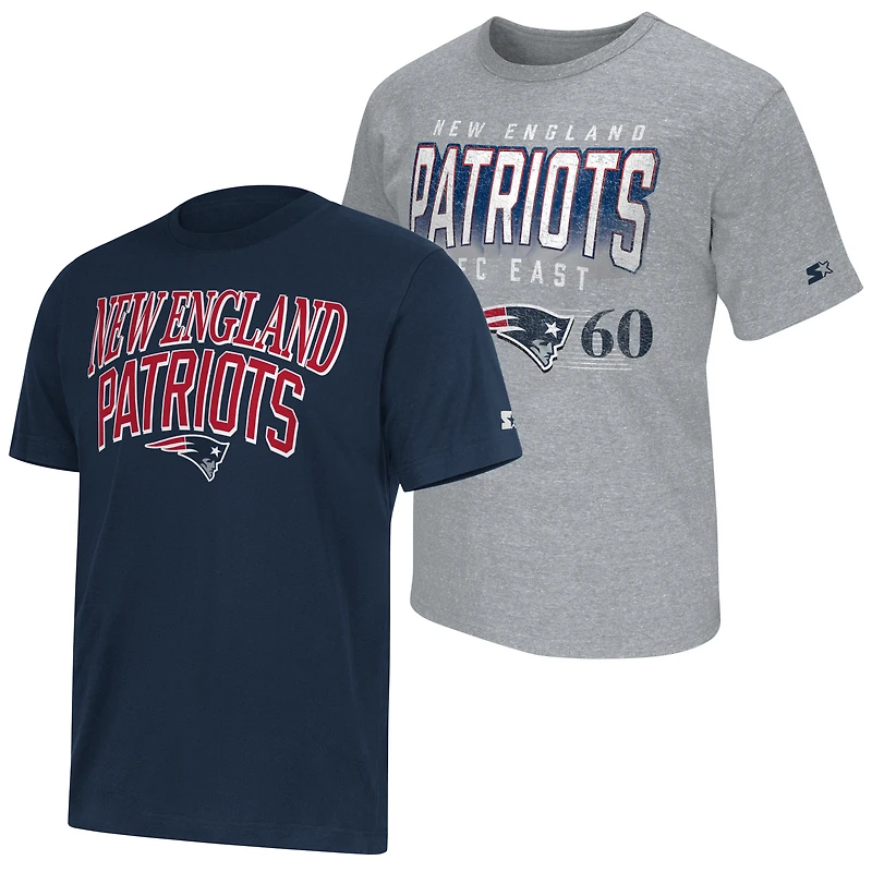Men's Starter  Navy/Gray New England Patriots Two-Pack Logo T-Shirt Set