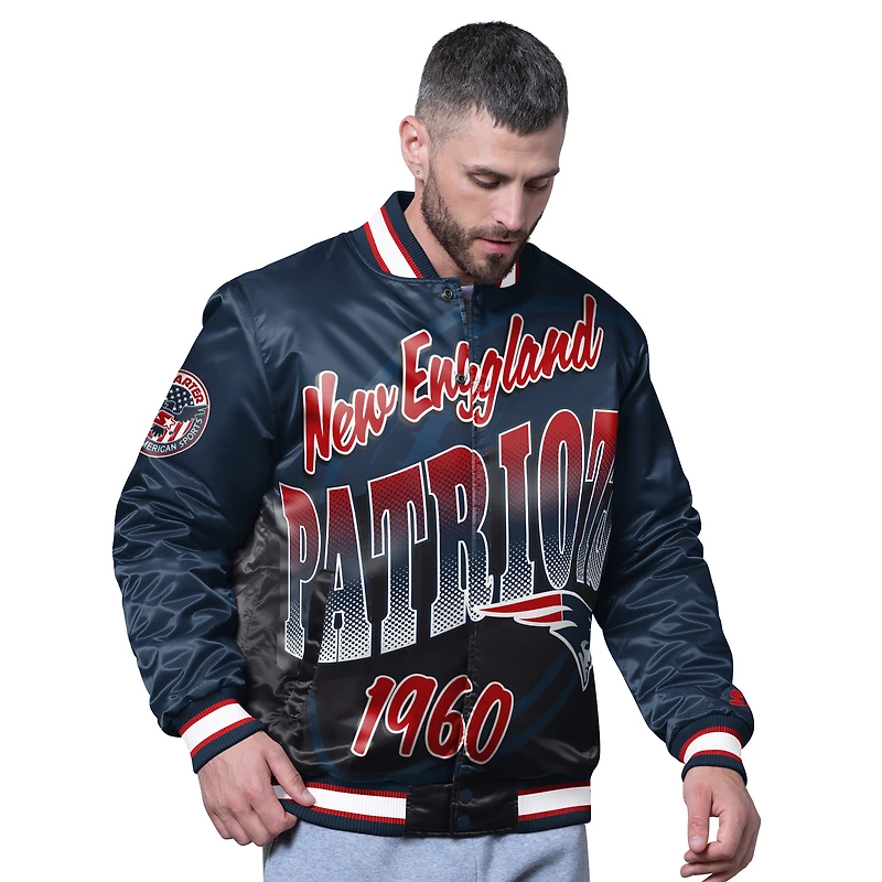 Men's Starter Navy New England Patriots Pass Rush Varsity Full-Snap Jacket
