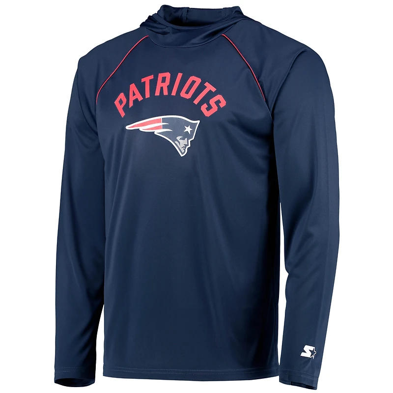 T-shirt à capuche manches longues raglan Starter des Patriots de la Nouvelle-Angleterre bleu marine pour homme
