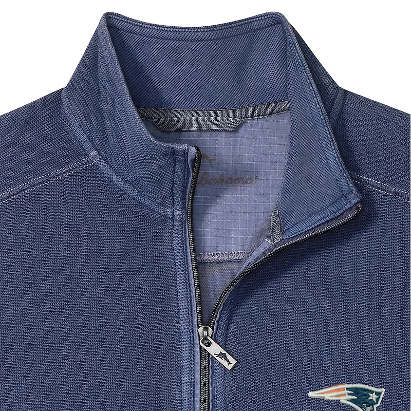 Pull Tommy Bahama bleu marine New England Patriots Montego Bay à demi-zip pour homme