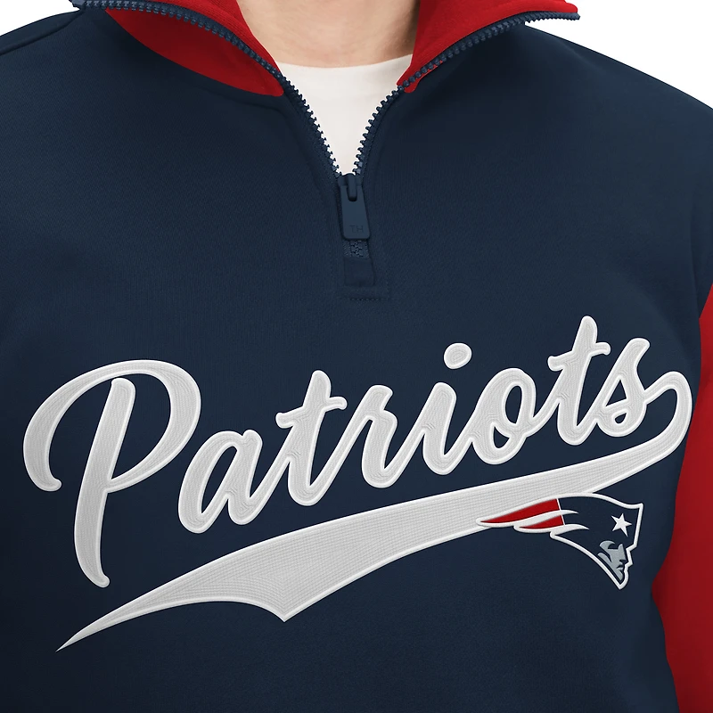 Sweat Tommy Hilfiger bleu marine/rouge New England Patriots Aiden Quarter-Zip pour homme