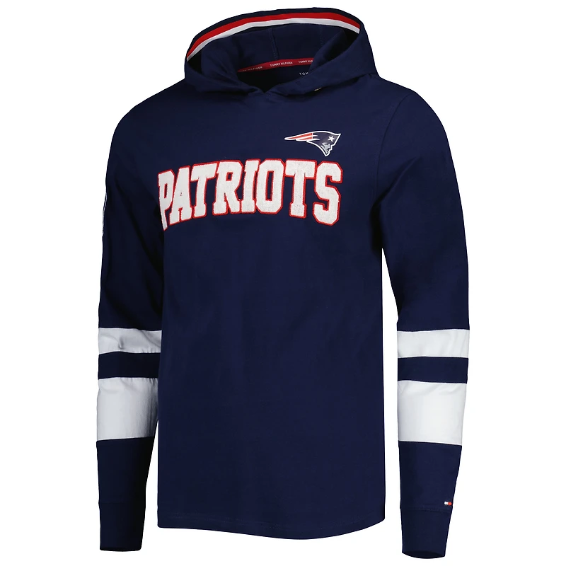 Men's Tommy Hilfiger Navy/White New England Patriots Alex Long Sleeve Hoodie T-Shirt