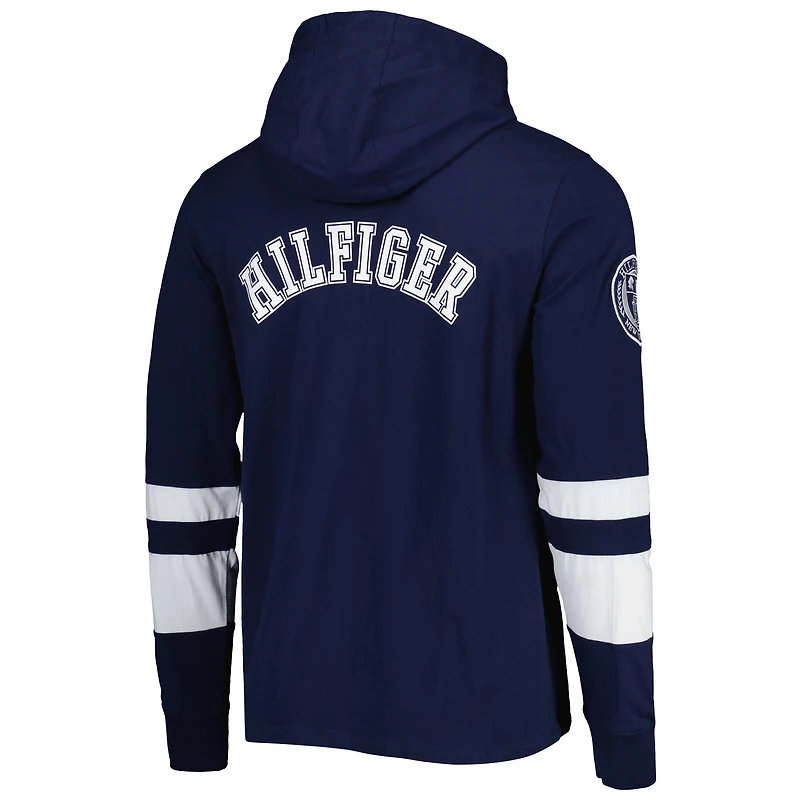 Men's Tommy Hilfiger Navy/White New England Patriots Alex Long Sleeve Hoodie T-Shirt