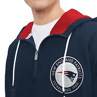 Sweat à capuche quart de zip Tommy Hilfiger bleu marine New England Patriots Aaron pour hommes