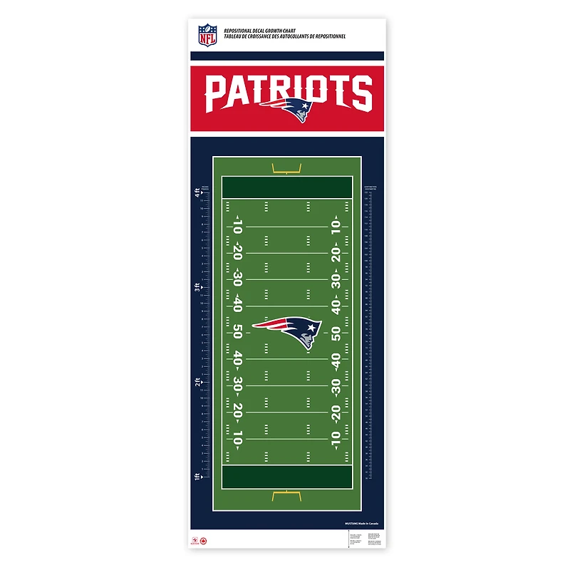 New England Patriots - Tableau de croissance des décalcomanies repositionnables sur le terrain de 24'' x 60''
