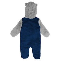 Newborn & Infant Marine/Gris New England Patriots Game Nap Teddy Fleece Bunting - Full-Zip Sleeper