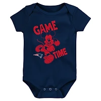 Newborn & Infant Navy/Red/Gray New England Patriots Three-Piece Disney Game Time Bodysuit Set