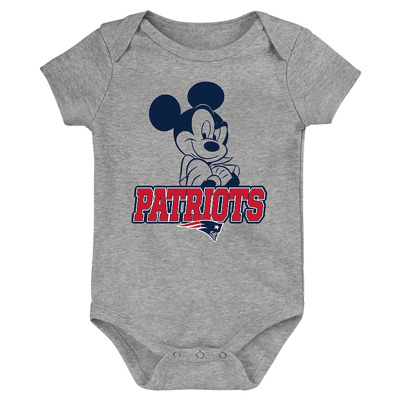 Ensemble trois pièces Disney Game Time des New England Patriots pour nouveau-nés et nourrissons, bleu marine/rouge/gris