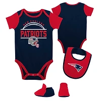 Newborn & Infant Navy New England Patriots Home Field Advantage Three-Piece Bodysuit, Bib Booties Set