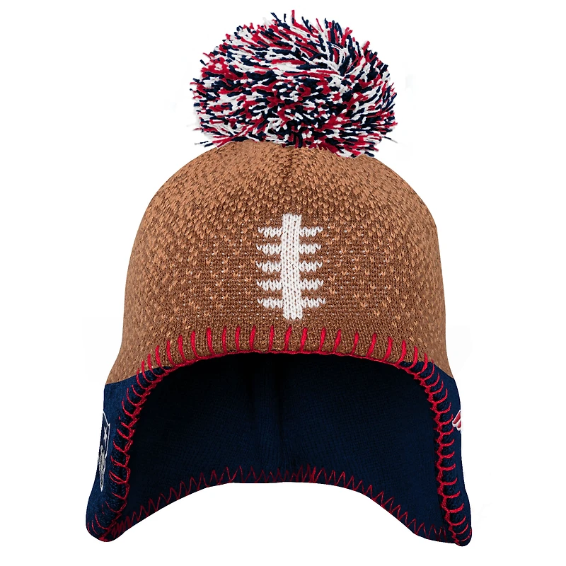 Preschool Brown New England Patriots Football Head Knit Hat with Pom
