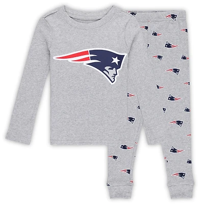 Ensemble de nuit avec t-shirt et pantalon à manches longues gris chiné pour enfants d'âge préscolaire New England Patriots