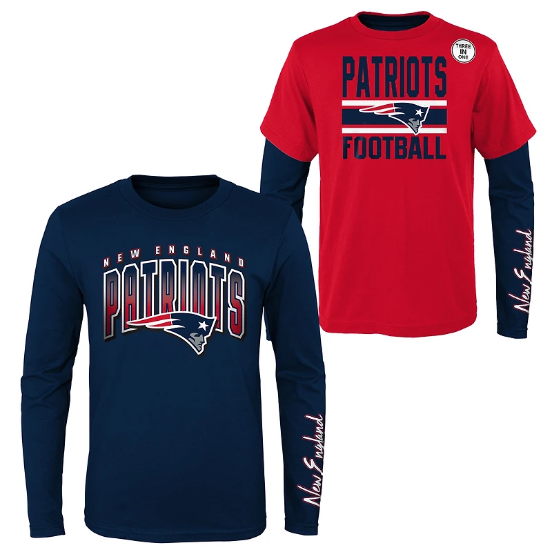 Ensemble de t-shirts bleu marine/rouge pour enfants d'âge préscolaire, préférés des fans New England Patriots