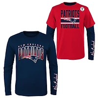 Ensemble de t-shirts bleu marine/rouge pour enfants d'âge préscolaire, préférés des fans New England Patriots