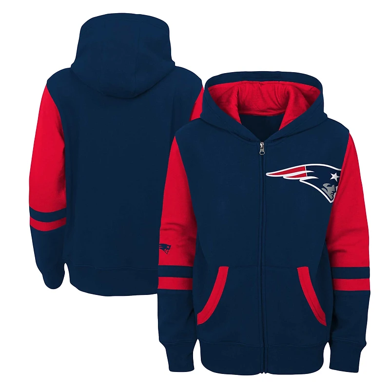 Sweat à capuche entièrement zippé bleu marine New England Patriots Stadium pour enfants d'âge préscolaire