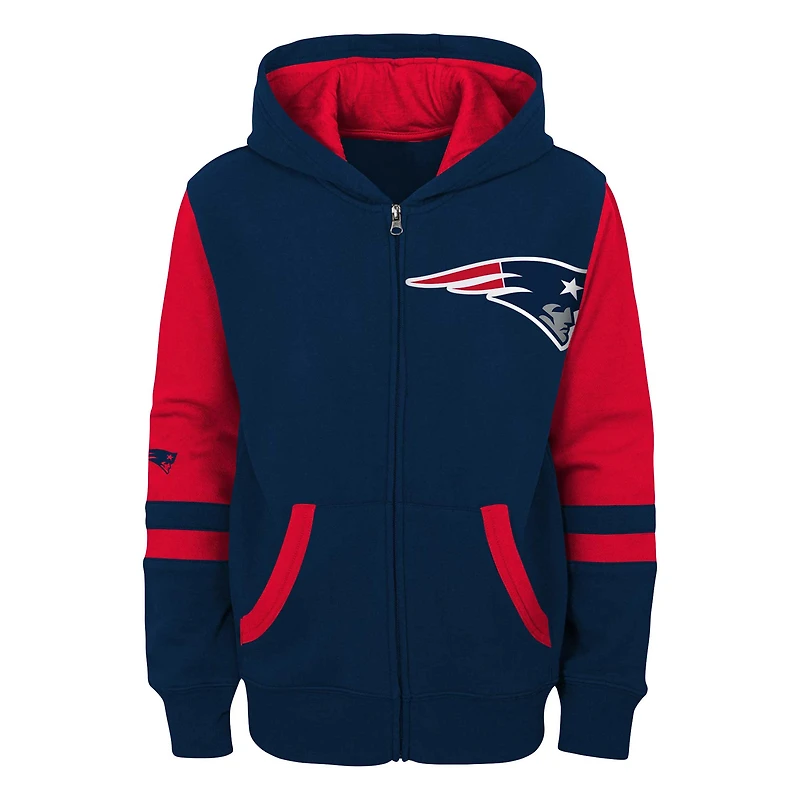 Sweat à capuche entièrement zippé bleu marine New England Patriots Stadium pour enfants d'âge préscolaire