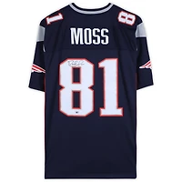 Maillot Mitchell & Ness Legacy bleu marine autographié par Randy Moss des New England Patriots