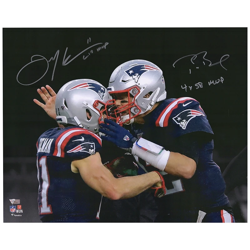 Tom Brady & Julian Edelman New England Patriots Autographed 16" x 20" Spotlight Photograph with Super Bowl MVP Inscriptions