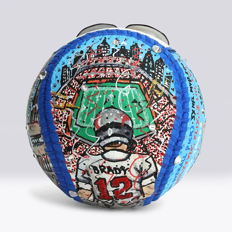 Tom Brady Autographed Super Bowl Wins Themed Baseball - Art by Charles Fazzino - NF70445964
