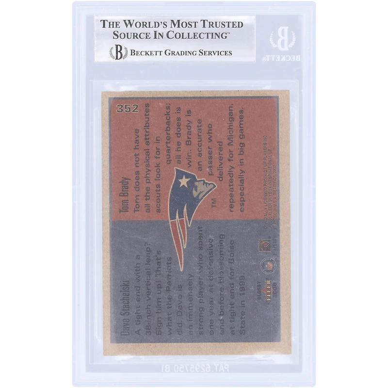 Tom Brady New England Patriots 2000 Fleer Tradition Glossy #352 BGS Authenticated 8.5 Rookie Card