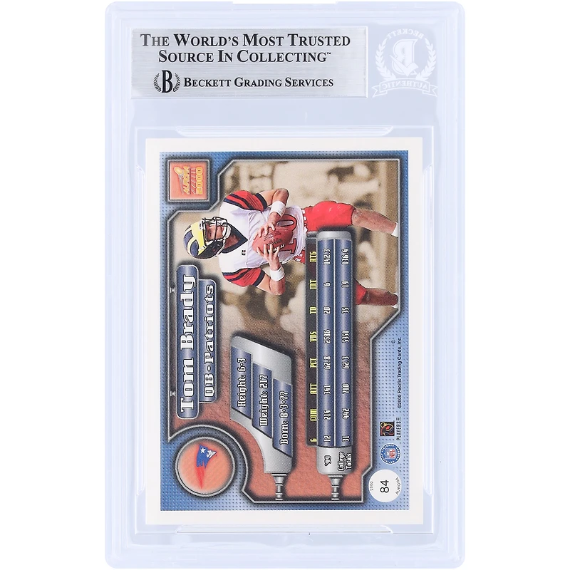 Carte de recrue authentifiée par Tom Brady, New England Patriots, 2000 Aurora #84, signée et certifiée par Beckett Fanatics Witnessed