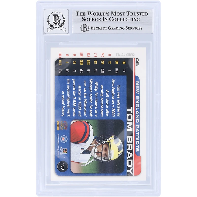 Tom Brady New England Patriots Autographed 2000 Paramount #138 Beckett Fanatics Witnessed Authenticated 9/10 Rookie Card