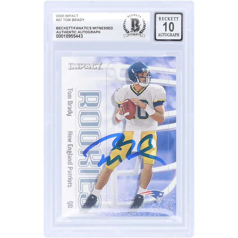 Tom Brady New England Patriots Autographed 2000 Skybox Impact #27 Beckett Fanatics Witnessed Authenticated 10 Rookie Card