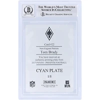 Tom Brady New England Patriots Autographed 2017 Panini Phoenix Cyan Printing Plate #22 #1/1 Beckett Fanatics Witnessed Authenticated 9/10 Card