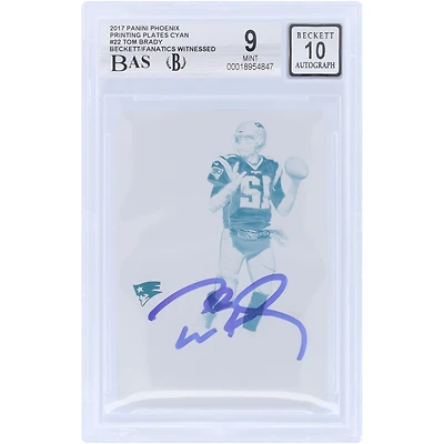 Tom Brady New England Patriots Autographed 2017 Panini Phoenix Cyan Printing Plate #22 #1/1 Beckett Fanatics Witnessed Authenticated 9/10 Card
