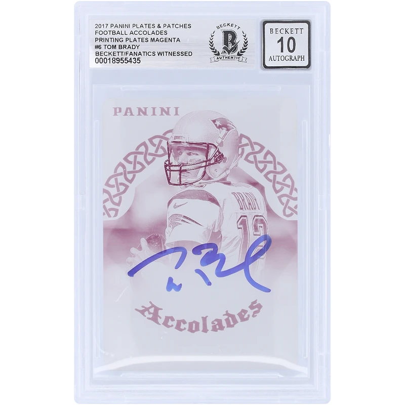 Tom Brady New England Patriots Autographed 2017 Panini Plates & Patches Magenta Printing Plate #AC-TB #1/1 Beckett Fanatics Witnessed Authenticated 10 Card