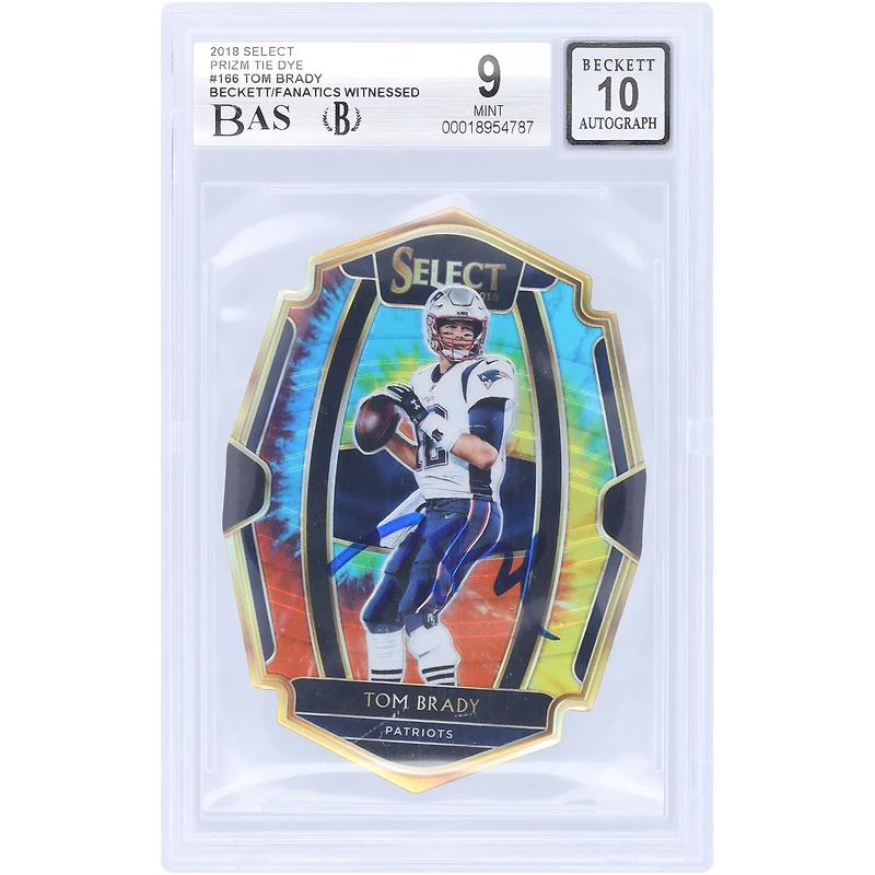 Tom Brady New England Patriots Autographed 2018 Panini Select Tie Dye Prizm Die Cut #166 #23/25 Beckett Fanatics Witnessed Authenticated 9/10 Card