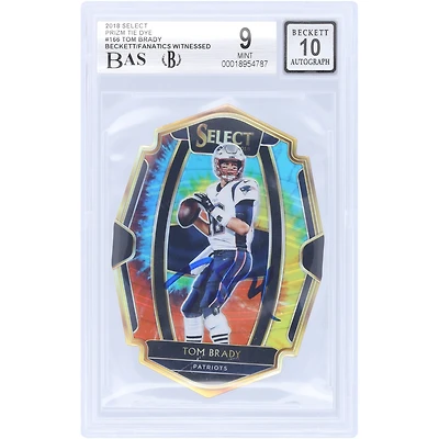Tom Brady New England Patriots Autographed 2018 Panini Select Tie Dye Prizm Die Cut #166 #23/25 Beckett Fanatics Witnessed Authenticated 9/10 Card