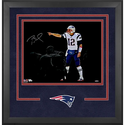 Tom Brady New England Patriots Autographed Deluxe Framed 16" x 20" Pointing Spotlight Photograph