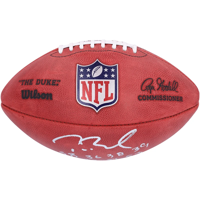 Ballon de football Duke en couleur autographié par Tom Brady des New England Patriots avec l'inscription « SB 36 38 39 49 51 53 Champs »
