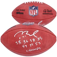 Ballon de football Duke en couleur autographié par Tom Brady des New England Patriots avec l'inscription « SB 36 38 39 49 51 53 Champs »
