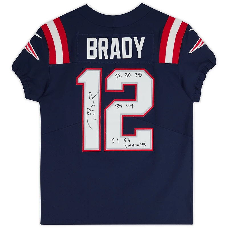 Tom Brady New England Patriots Autographed Nike Navy Color Rush Elite Jersey with "SB 36 38 39 49 51 53 Champs" Inscription 