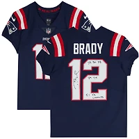 Maillot Nike Color Rush Elite bleu marine dédicacé par Tom Brady des New England Patriots avec l'inscription « SB 36 38 39 49 51 53 Champs »