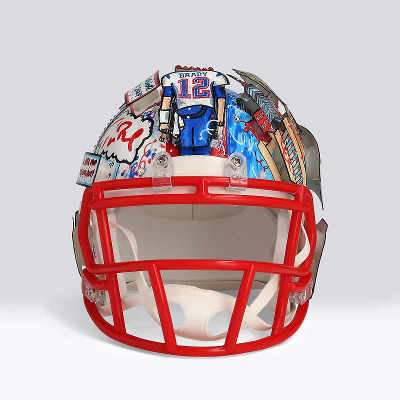 Tom Brady New England Patriots Autographed Riddell 1990-92 Throwback Speed Mini Helmet - Signed in Red Ink - Art by Charles Fazzino - WN55916380