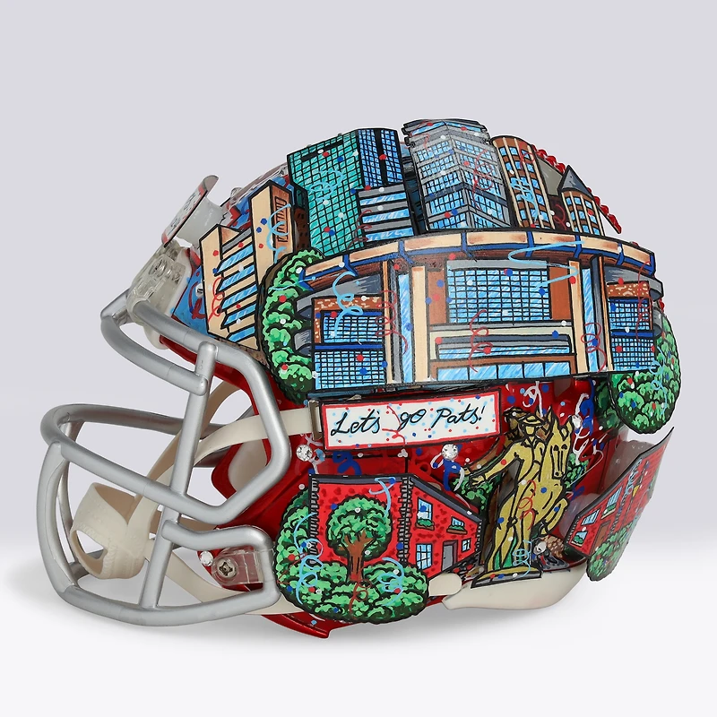 Mini-casque Riddell Flash Speed ​​autographié par Tom Brady (New England Patriots) - Illustration de Charles Fazzino - WN55916322