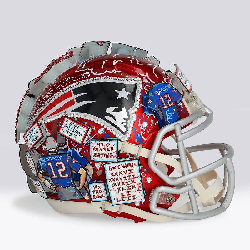 Tom Brady New England Patriots Autographed Riddell Flash Speed Mini Helmet - Art by Charles Fazzino - WN55916322