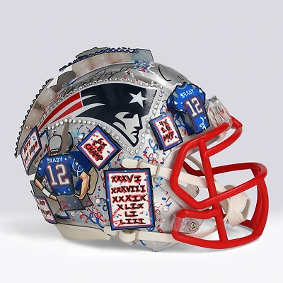 Tom Brady New England Patriots Autographed Riddell Speed Mini Helmet - Art by Charles Fazzino - WN55916379