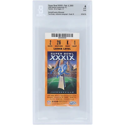 Tom Brady New England Patriots Autographed Super Bowl XXXIX Champs Stub Beckett Fanatics Witnessed Authenticated Auto 10 Ticket from February 6, 2005 