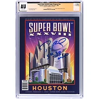 Programme du Super Bowl XXXVIII authentifié par CGC et signé par Tom Brady des New England Patriots, daté du 1er février 2004, avec inscription « MVP du SB 38 ».